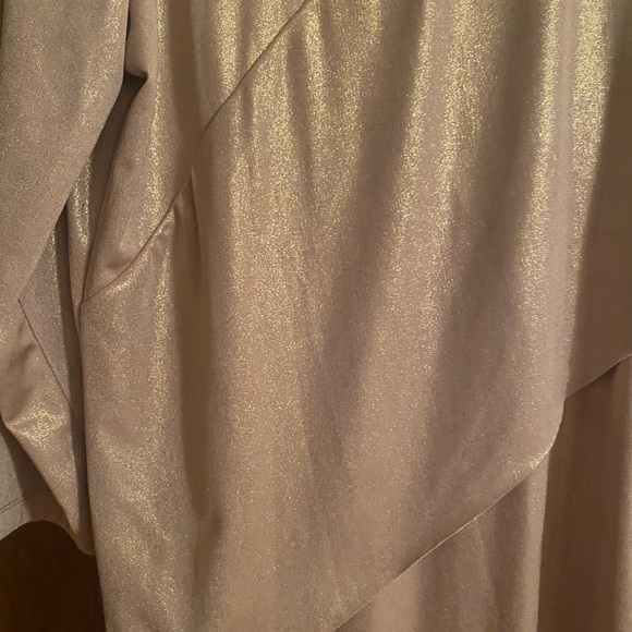 Gold shimmer pullover blouse with water fall effect in front. - Picture 2 of 3
